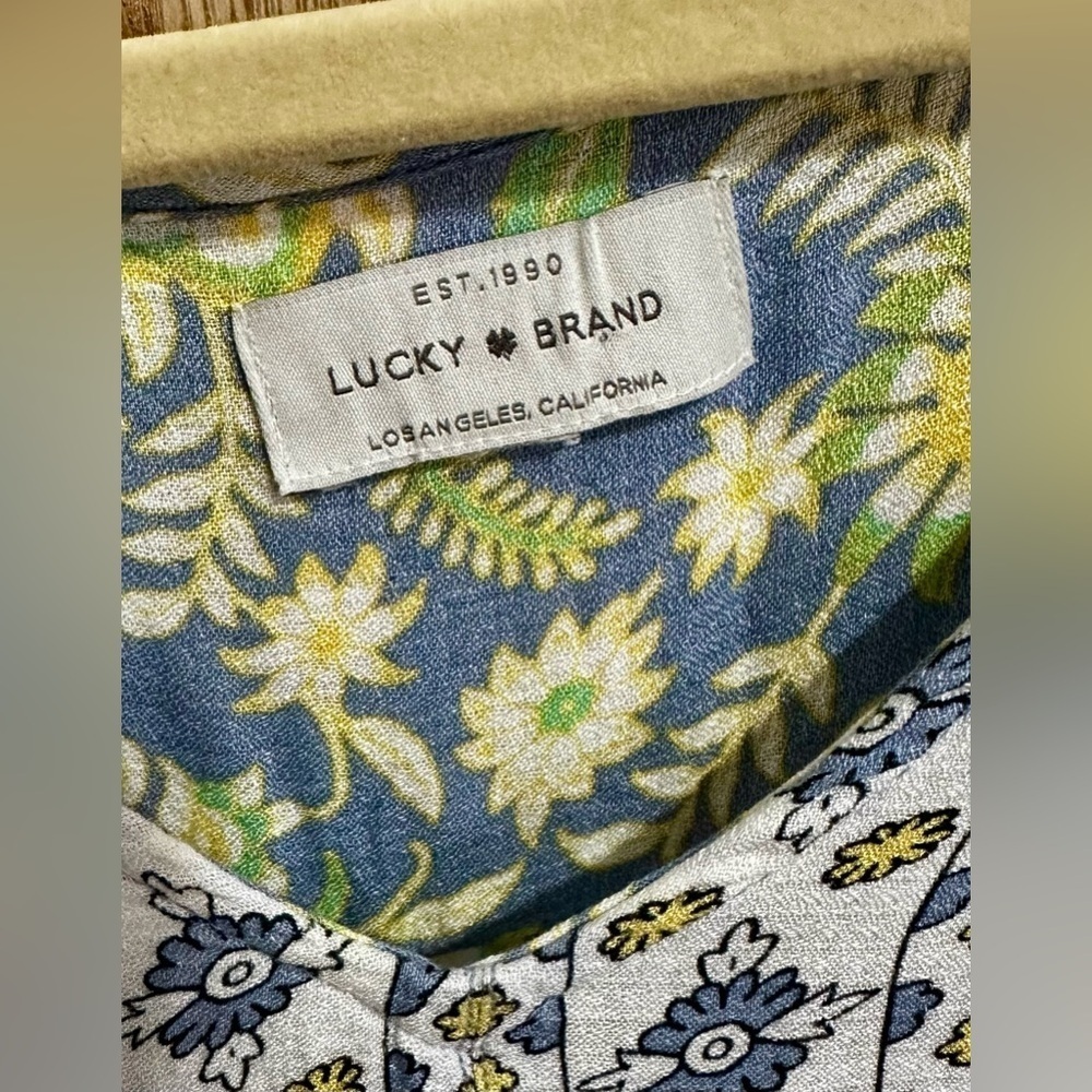 Lucky Brand Blue Green Mixed Print Sleeveless Woven Blouse Size S - Picture 4 of 5